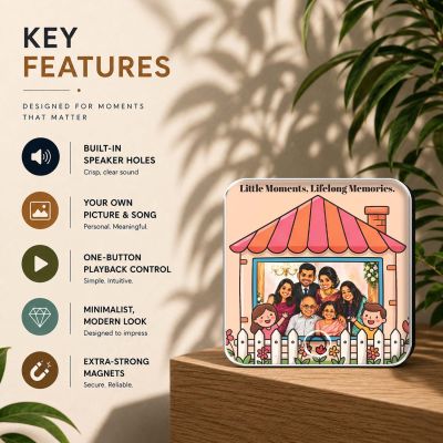 Customized Family Theme Musical Fridge Magnet with Built in Speaker Personalized Photo Frame Magnet for Refrigerator Audio Playback Sound Playing Memory Gift for Home Decor